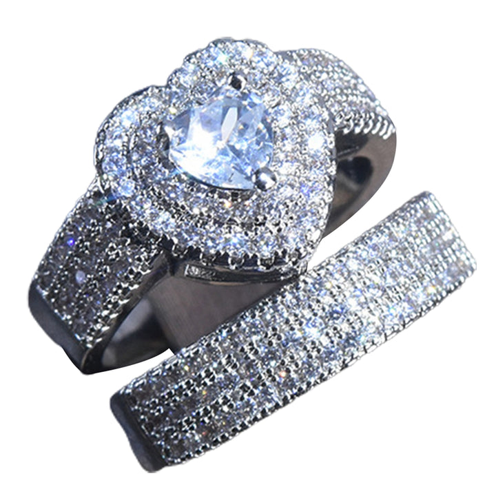 2Pcs/Set Bridal Rings Rhinestone Shiny Luxury Geometric Exquisite Jewelry Gift Charming Lover Heart Shape Promise Rings Image 7