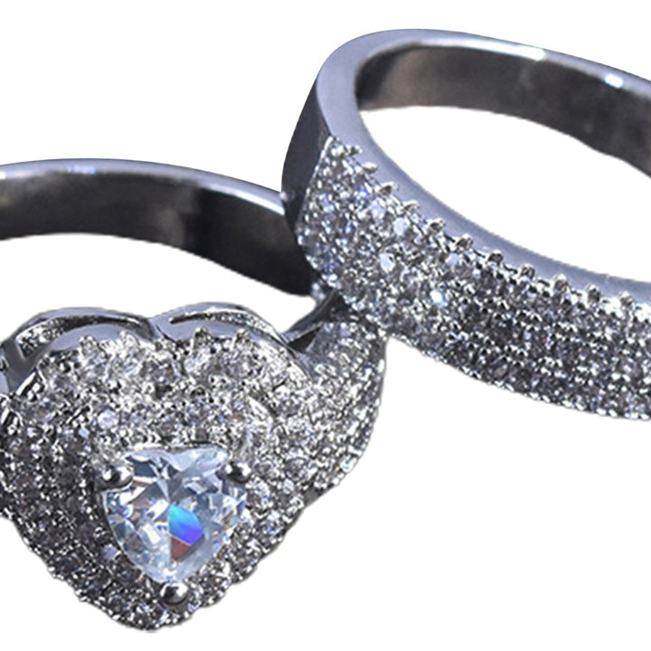 2Pcs/Set Bridal Rings Rhinestone Shiny Luxury Geometric Exquisite Jewelry Gift Charming Lover Heart Shape Promise Rings Image 8