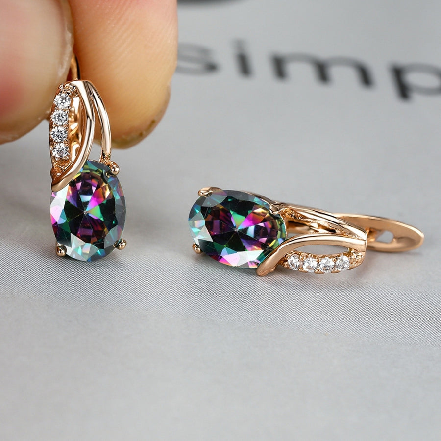 1 Pair Women Earrings Oval-shaped Cubic Zirconia Jewelry Bright Luster Long Lasting Buckle Earrings for Wedding Image 1