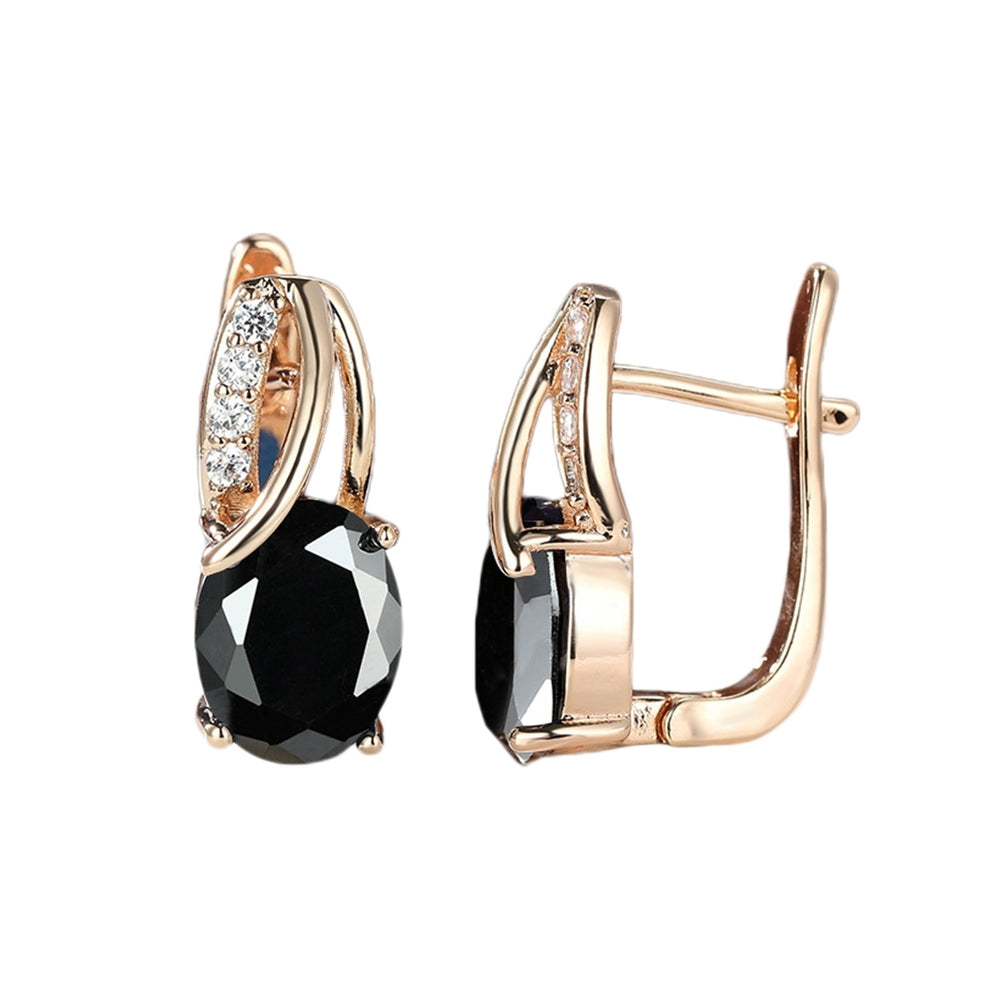 1 Pair Women Earrings Oval-shaped Cubic Zirconia Jewelry Bright Luster Long Lasting Buckle Earrings for Wedding Image 2