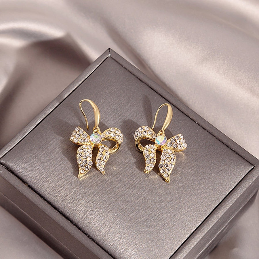 1 Pair Hook Earrings Bow Rhinestones Jewelry Shining Geometric Earrings for Prom Image 1