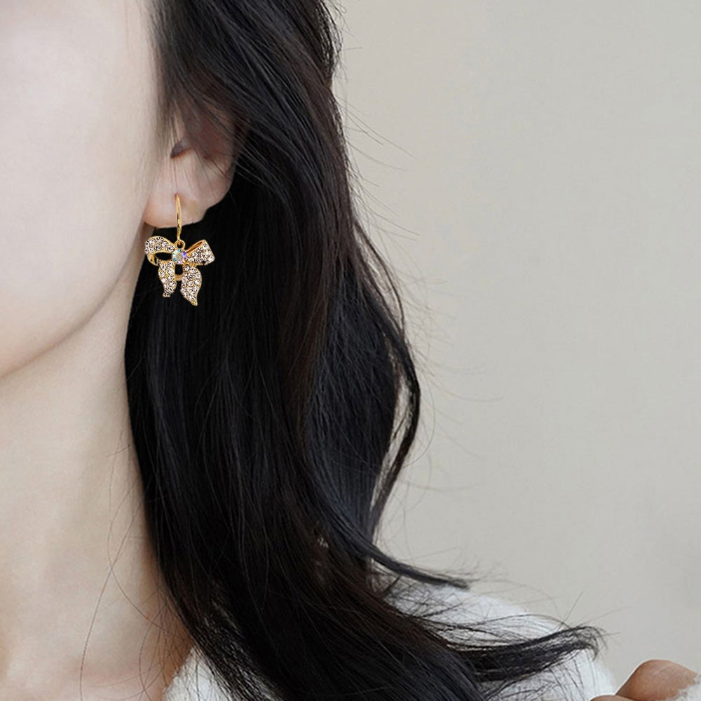 1 Pair Hook Earrings Bow Rhinestones Jewelry Shining Geometric Earrings for Prom Image 2