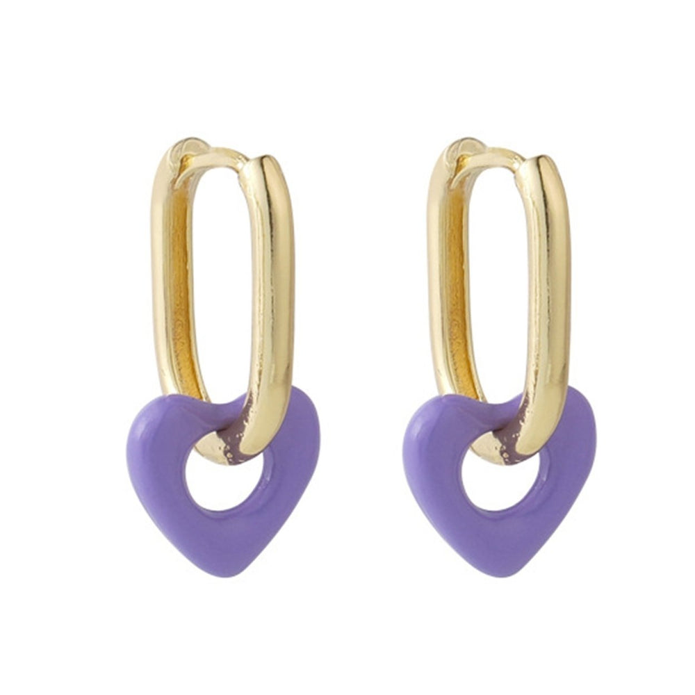 1 Pair Drop Earrings Heart Ear Buckle Alloy Korean Style Candy Color Dangle Earrings for Prom Image 2