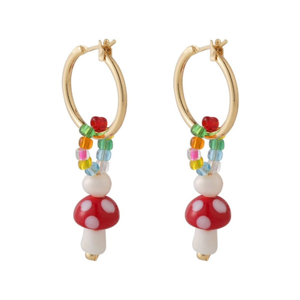1 Pair Women Earrings Mushroom Faux Glaze Alloy Korean Style Colorful Dangle Earrings for Daily Wear Image 2