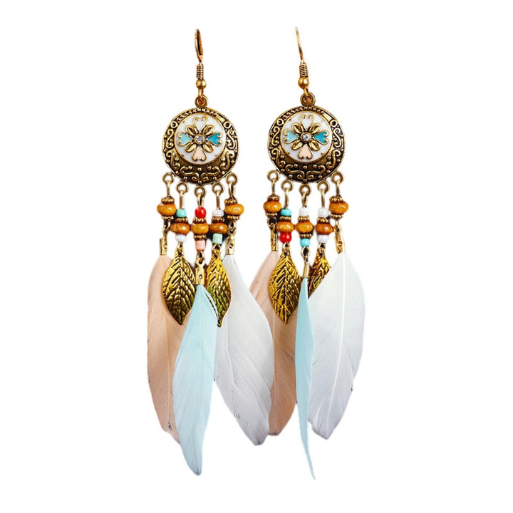 2Pcs Dangle Earrings Round Unique Design Trendy Eye-catching Delicate Valentine Day Gift Metal Long Feather Lady Image 3