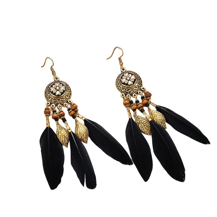 2Pcs Dangle Earrings Round Unique Design Trendy Eye-catching Delicate Valentine Day Gift Metal Long Feather Lady Image 1