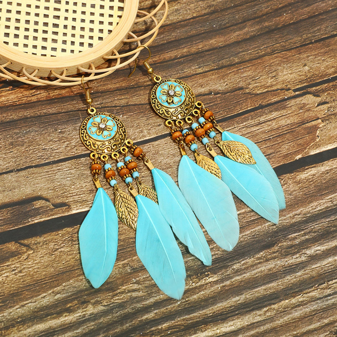 2Pcs Dangle Earrings Round Unique Design Trendy Eye-catching Delicate Valentine Day Gift Metal Long Feather Lady Image 9
