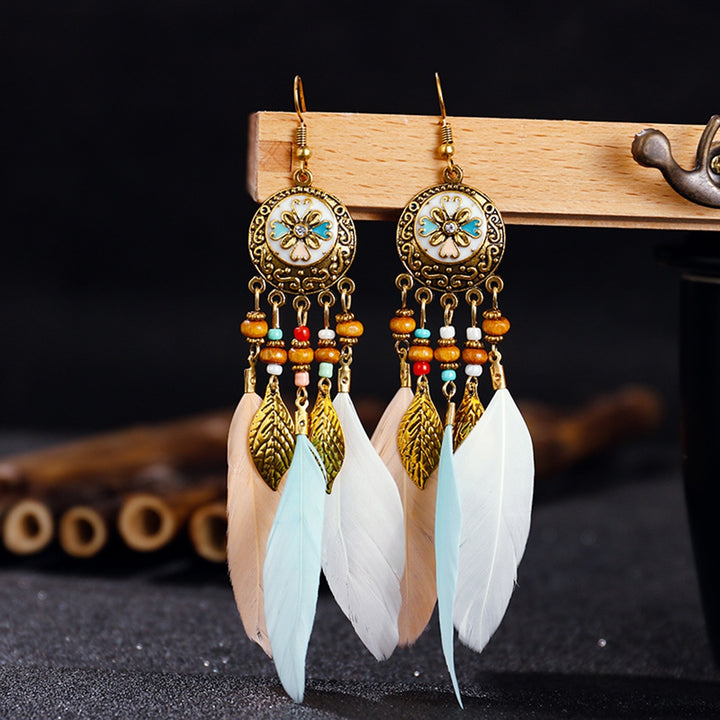 2Pcs Dangle Earrings Round Unique Design Trendy Eye-catching Delicate Valentine Day Gift Metal Long Feather Lady Image 10