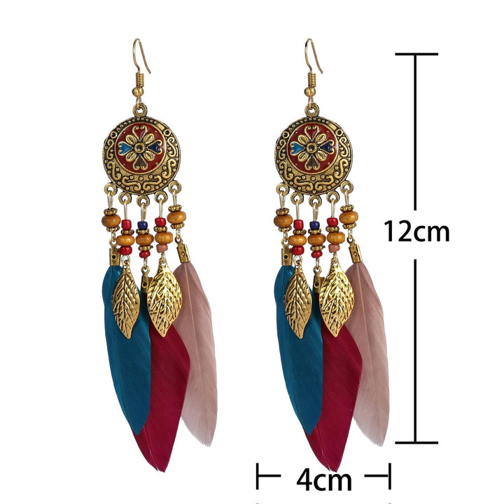 2Pcs Dangle Earrings Round Unique Design Trendy Eye-catching Delicate Valentine Day Gift Metal Long Feather Lady Image 11