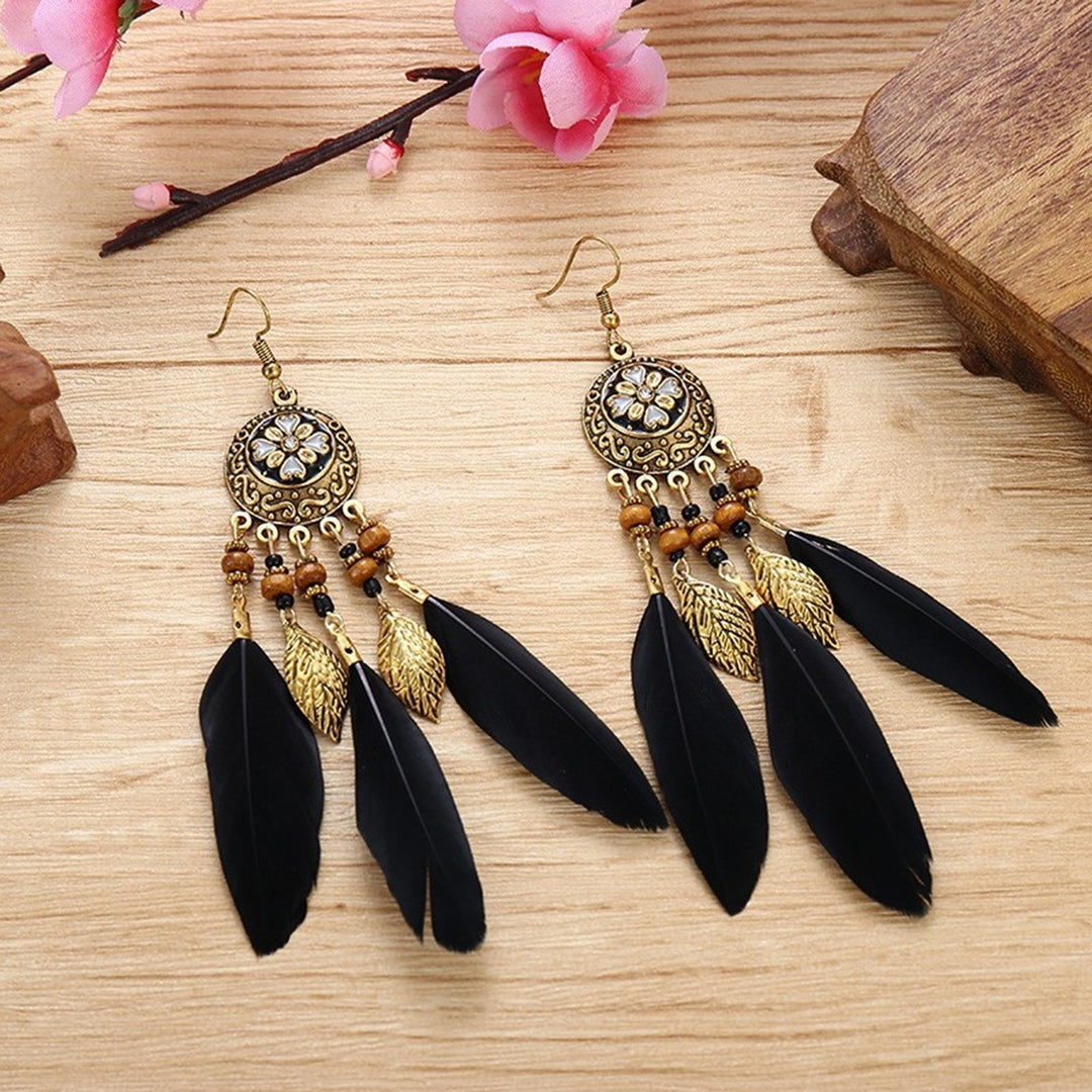 2Pcs Dangle Earrings Round Unique Design Trendy Eye-catching Delicate Valentine Day Gift Metal Long Feather Lady Image 12