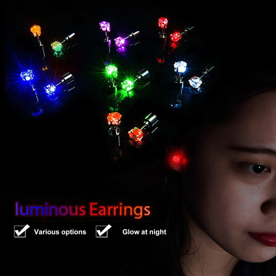 1Pc Ear Stud Flashing Eye-catching High Transparency Handmade Faux Crystal Decorate Portable LED Women Stud Earring Image 1
