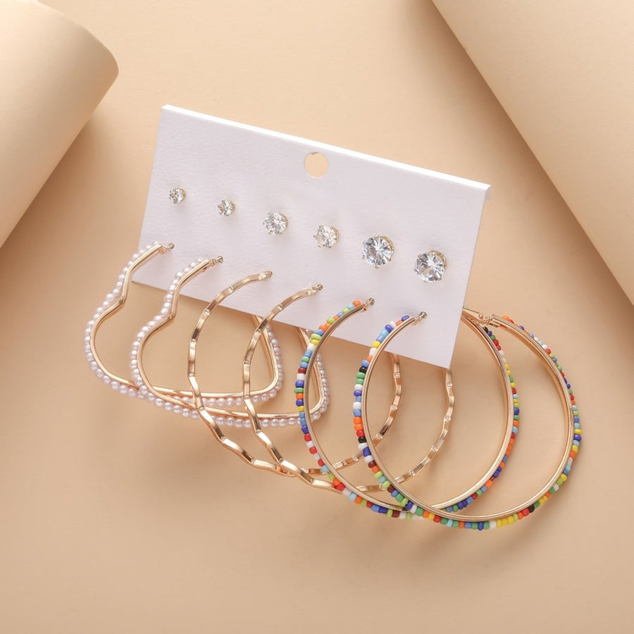 6 Pairs Hoop Earrings Set Party Wear Jewelry Gift Image 1