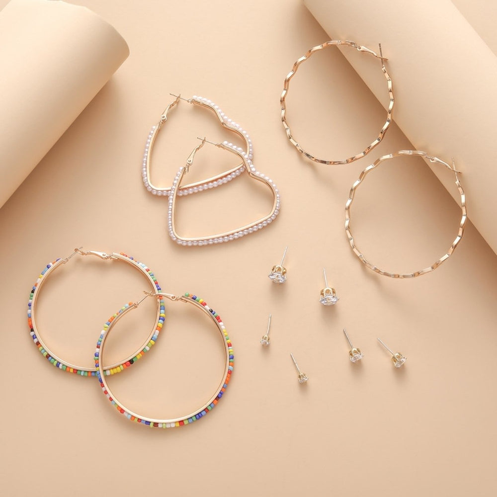 6 Pairs Hoop Earrings Set Party Wear Jewelry Gift Image 2