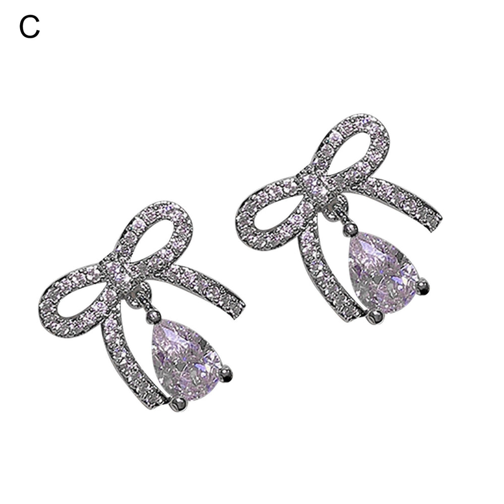 Women Necklace Bow Rhinestones Jewelry Sparkling Bright Luster Ring Earrings Necklace Jewelry Gifts Image 2