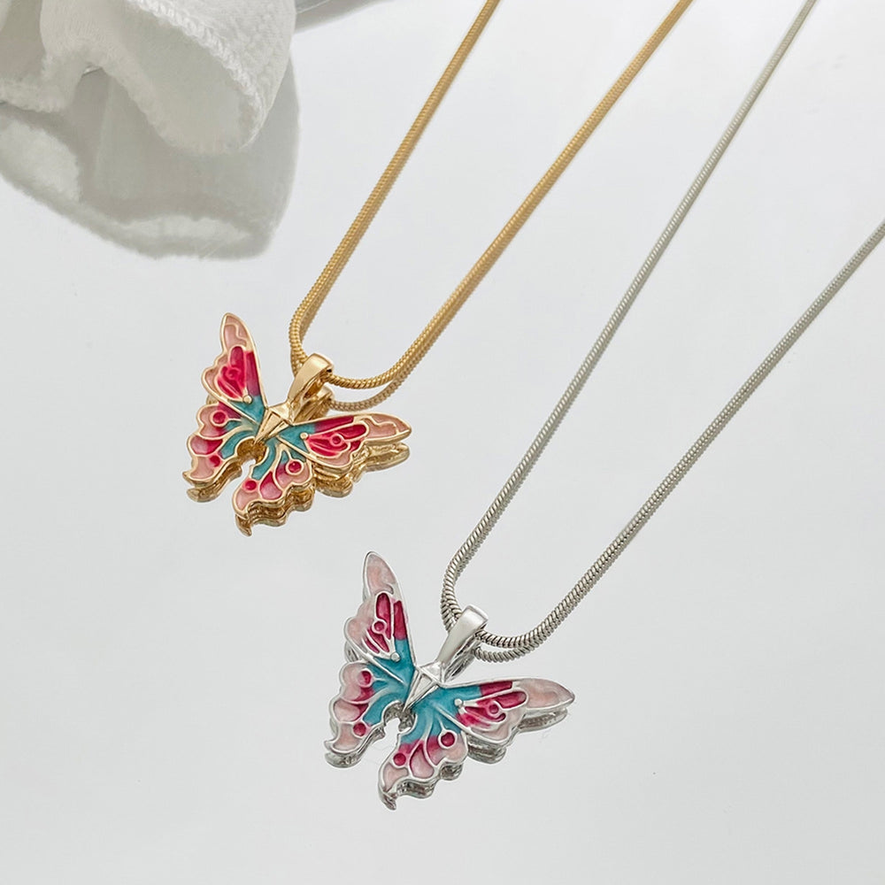 Women Necklace Colorful Anti-fade Butterflies Dripping Oil Painted Clavicle Chain Jewelry Accessory Image 2