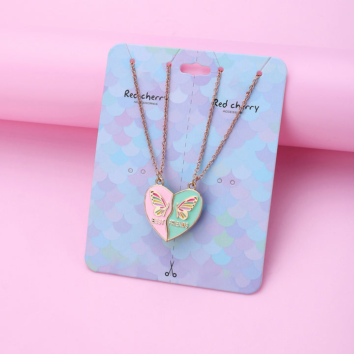 1 Pair Women Necklace BEST FRIENDS Oil-dripping Butterflies Magnetic Double Chain Splicing Love Heart Kids Clavicle Image 6