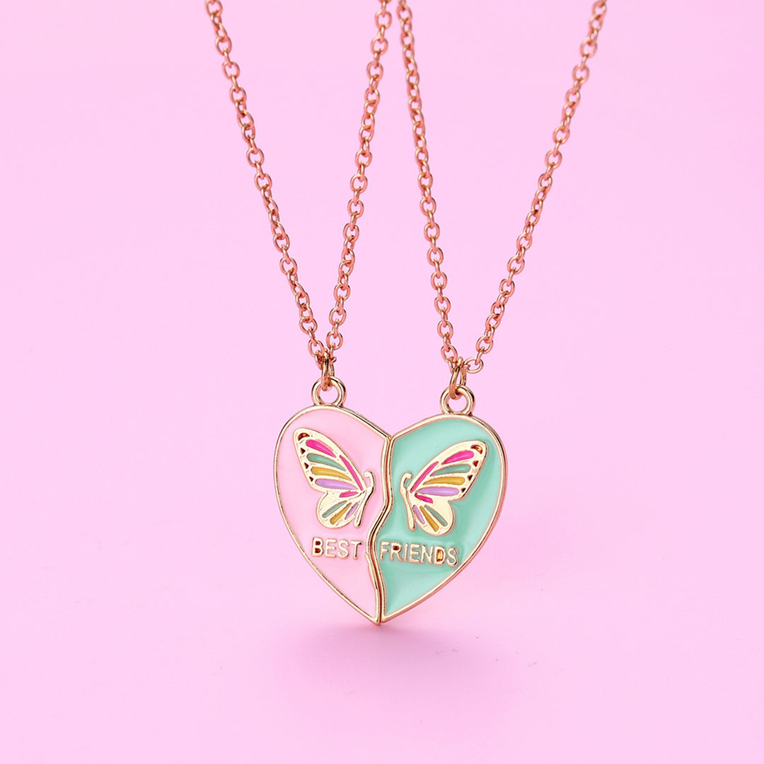 1 Pair Women Necklace BEST FRIENDS Oil-dripping Butterflies Magnetic Double Chain Splicing Love Heart Kids Clavicle Image 11
