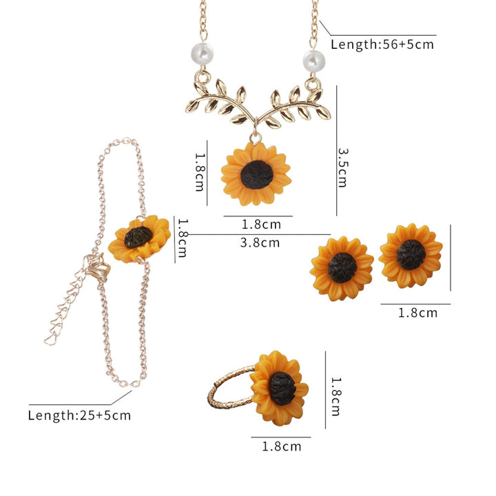 4Pcs/Set Women Jewelry Set Sunflower Shape Vivid Stainless Leaf Decor Women Necklace Ring Jewelry Set for Wedding Image 9