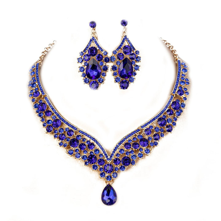 1 Set Bridal Earrings Necklace Water Drop-shaped Rhinestones Jewelry Geometric Adjustable Jewelry Set for Wedding Image 1