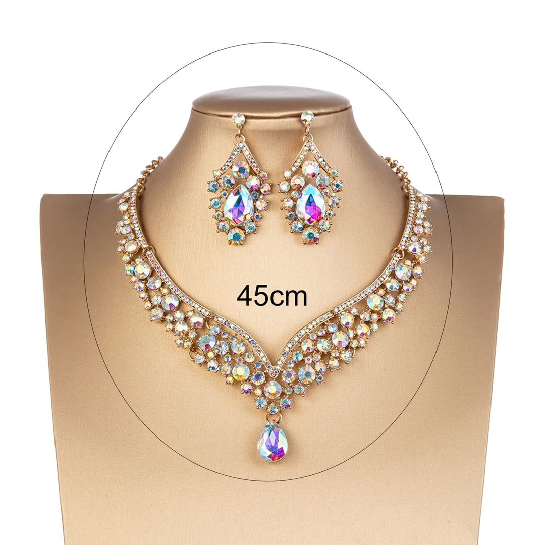 1 Set Bridal Earrings Necklace Water Drop-shaped Rhinestones Jewelry Geometric Adjustable Jewelry Set for Wedding Image 12