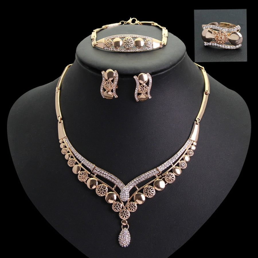 4Pcs/Set Hollow Geometry Shape Piercing Necklace Earrings Bracelet Ring Rhinestone Decor Women Choker Necklace Set Image 1