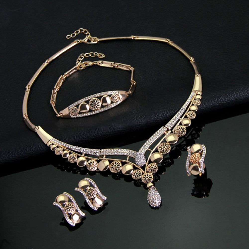 4Pcs/Set Hollow Geometry Shape Piercing Necklace Earrings Bracelet Ring Rhinestone Decor Women Choker Necklace Set Image 2