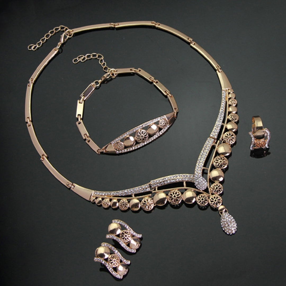 4Pcs/Set Hollow Geometry Shape Piercing Necklace Earrings Bracelet Ring Rhinestone Decor Women Choker Necklace Set Image 3