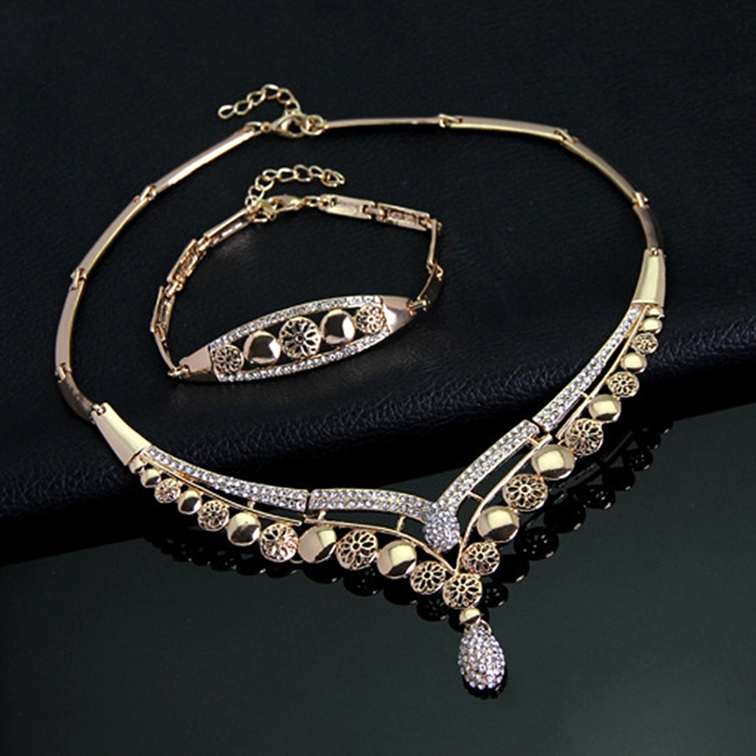 4Pcs/Set Hollow Geometry Shape Piercing Necklace Earrings Bracelet Ring Rhinestone Decor Women Choker Necklace Set Image 4