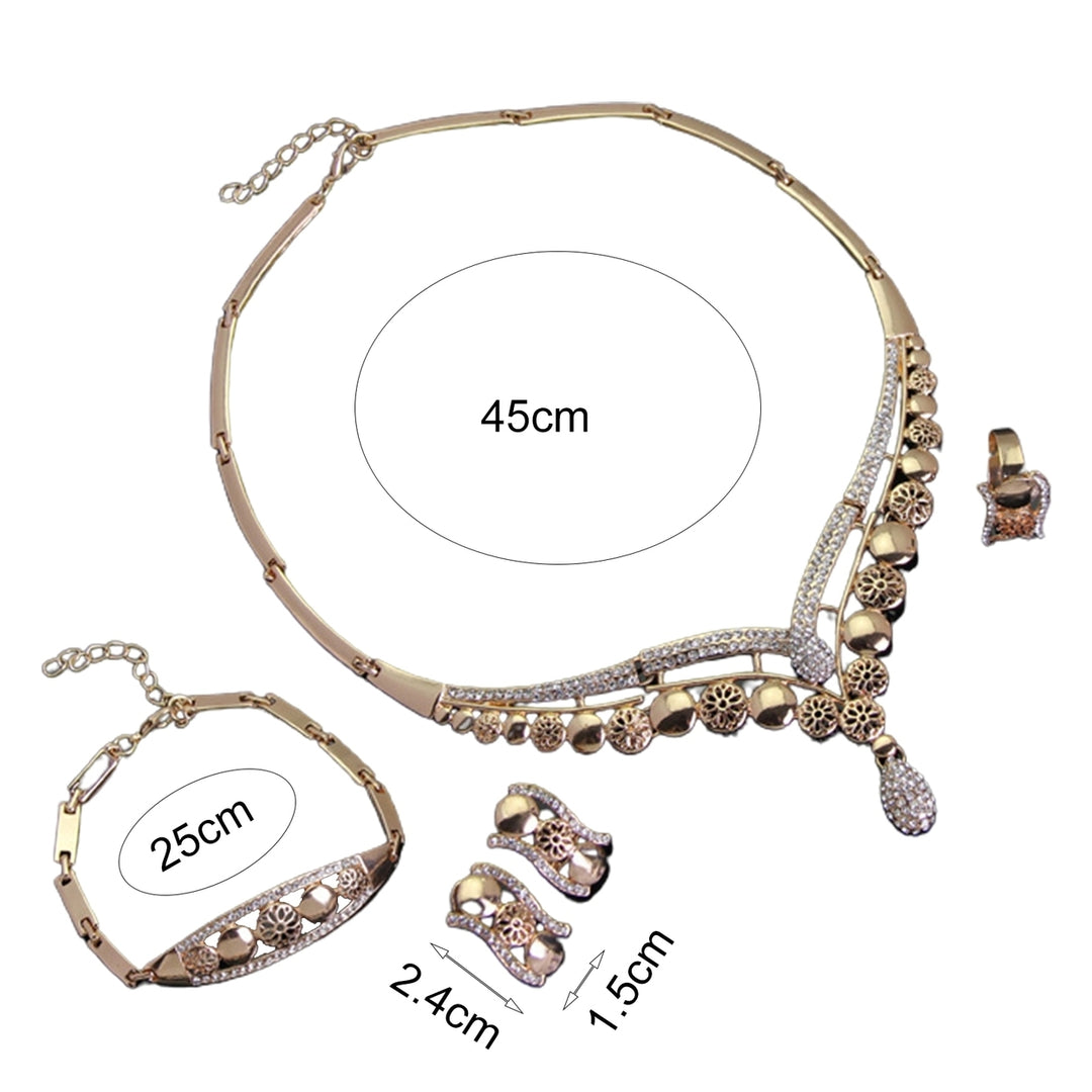 4Pcs/Set Hollow Geometry Shape Piercing Necklace Earrings Bracelet Ring Rhinestone Decor Women Choker Necklace Set Image 6