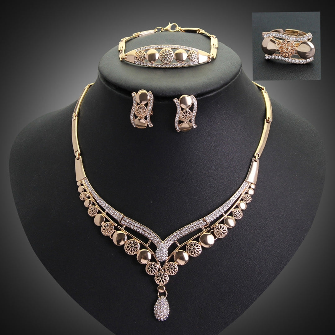 4Pcs/Set Hollow Geometry Shape Piercing Necklace Earrings Bracelet Ring Rhinestone Decor Women Choker Necklace Set Image 7