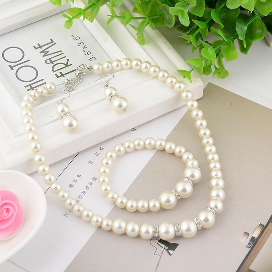 1 Set Wedding Jewelry Set Exquisite Inlaid Artistic Faux Pearl Necklace Earring Bracelet for Banquet Image 1