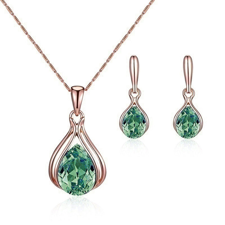 1 Set Women Necklace Earrings Geometric Jewelry Gift Faux Crystal Trend Lady Water Drop Pendant Necklace Earrings for Image 3