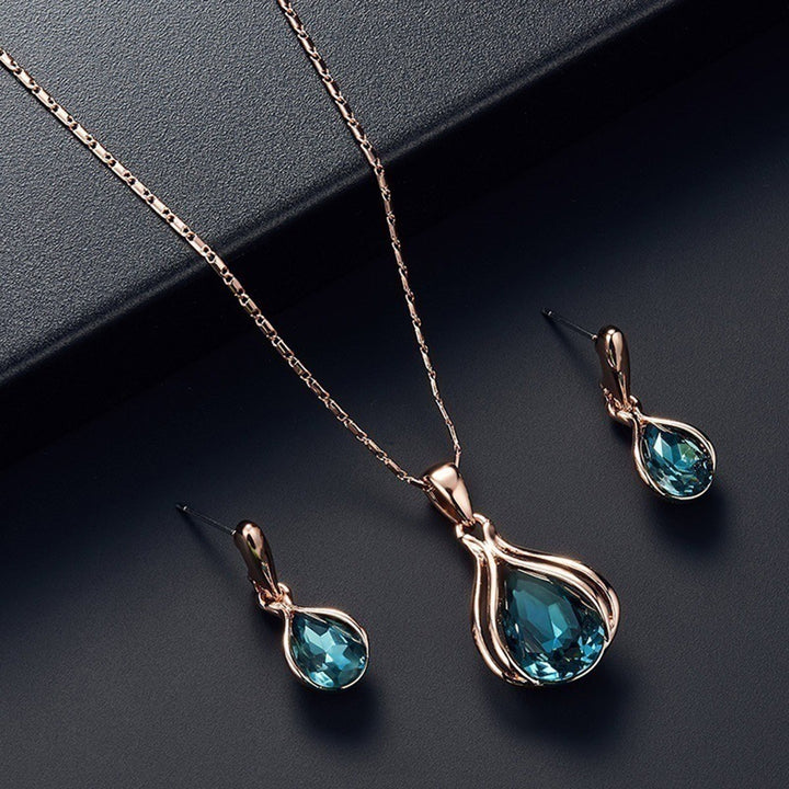 1 Set Women Necklace Earrings Geometric Jewelry Gift Faux Crystal Trend Lady Water Drop Pendant Necklace Earrings for Image 4