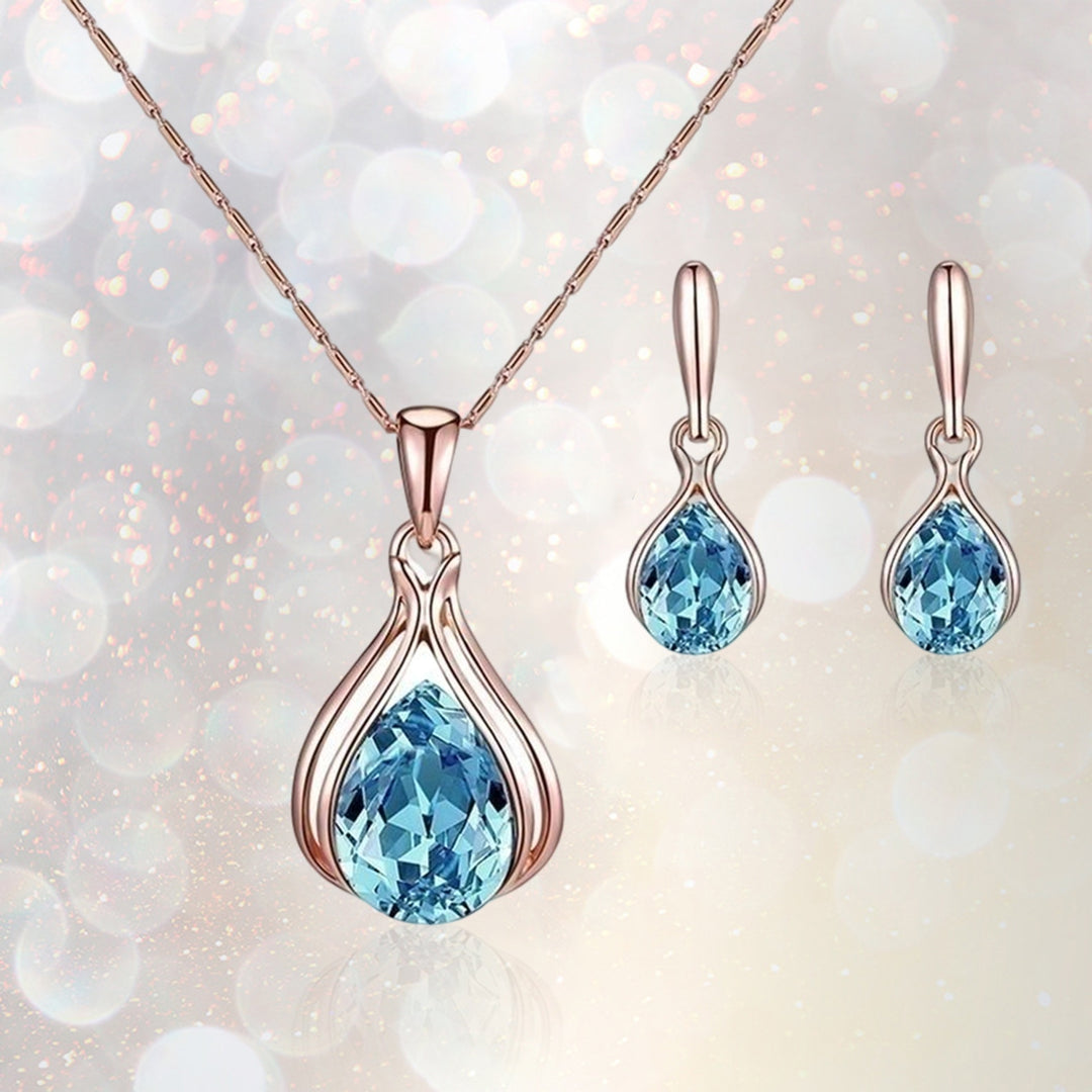 1 Set Women Necklace Earrings Geometric Jewelry Gift Faux Crystal Trend Lady Water Drop Pendant Necklace Earrings for Image 6