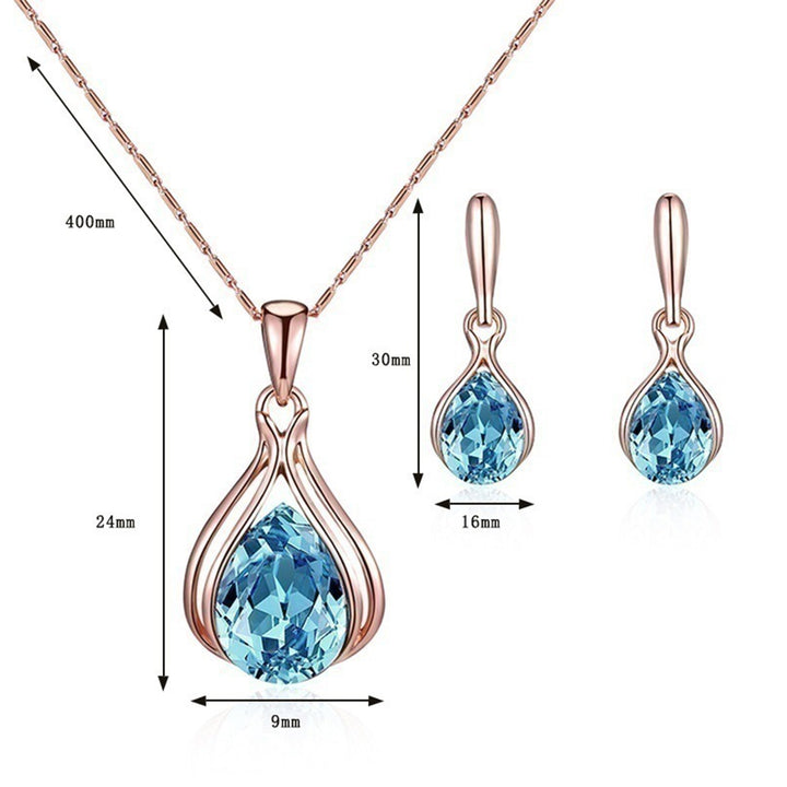 1 Set Women Necklace Earrings Geometric Jewelry Gift Faux Crystal Trend Lady Water Drop Pendant Necklace Earrings for Image 7