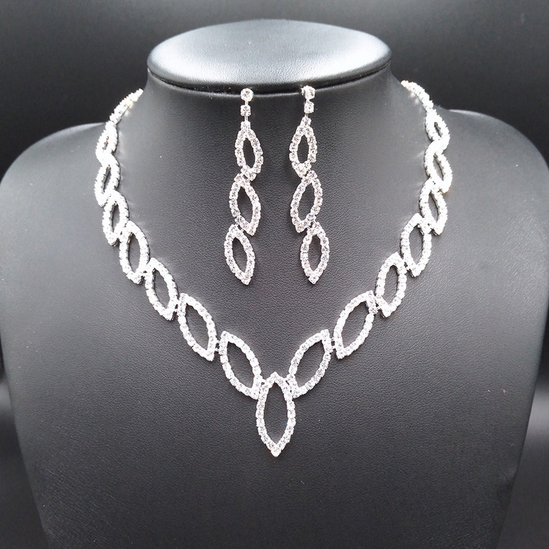 1 Set Bride Necklace Leaf Shape Elegant Noble Sparkling Rhinestone Dangle Earrings Kit Wedding Jewelry Image 4