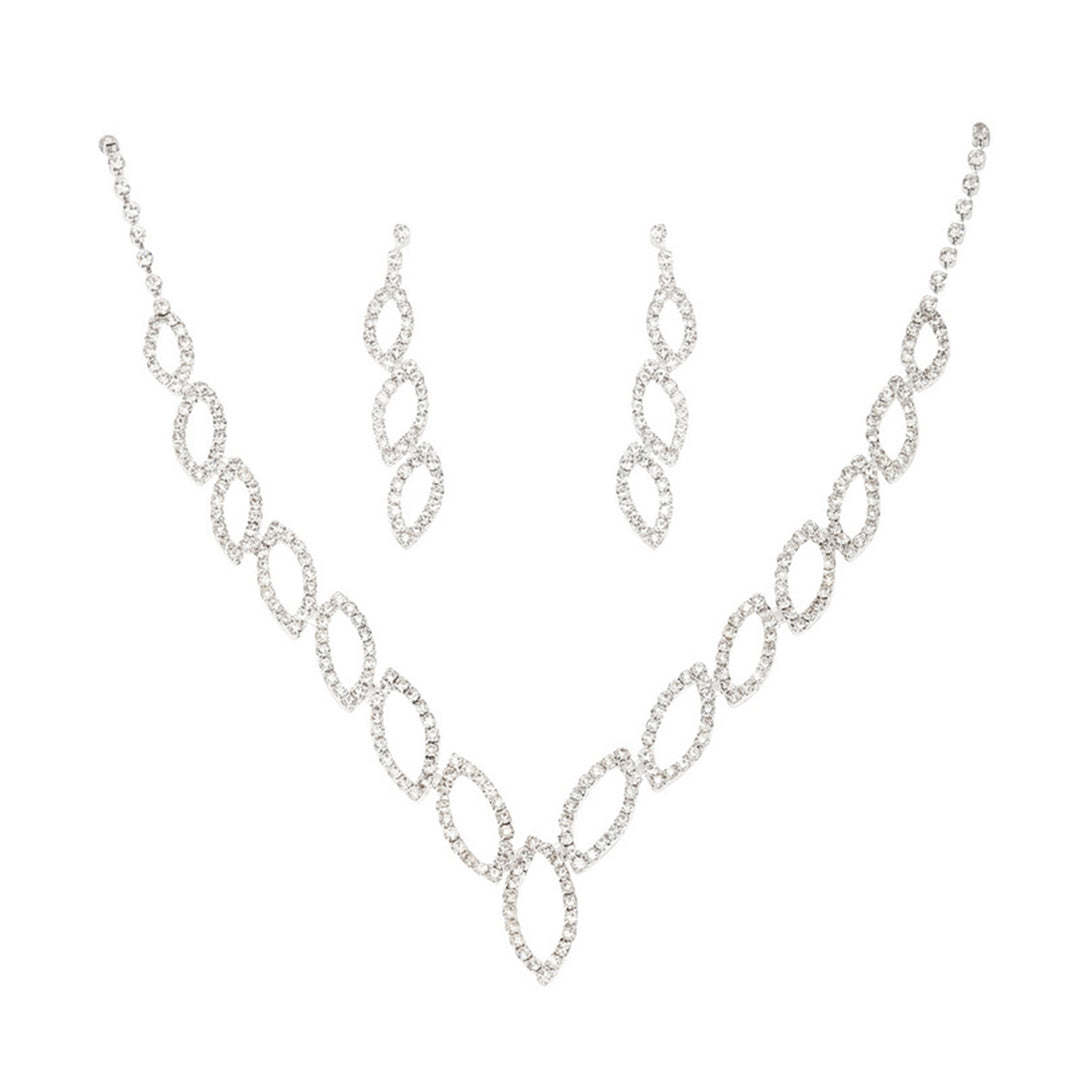 1 Set Bride Necklace Leaf Shape Elegant Noble Sparkling Rhinestone Dangle Earrings Kit Wedding Jewelry Image 4