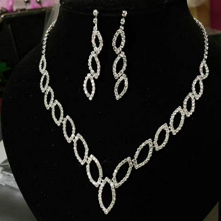 1 Set Bride Necklace Leaf Shape Elegant Noble Sparkling Rhinestone Dangle Earrings Kit Wedding Jewelry Image 8