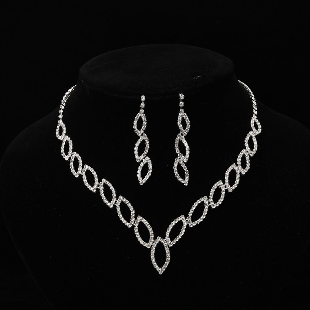 1 Set Bride Necklace Leaf Shape Elegant Noble Sparkling Rhinestone Dangle Earrings Kit Wedding Jewelry Image 9