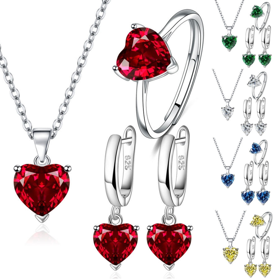 1 Set Necklace Jewelry Set Multi-colored Love Heart Pendant Dainty Gift Minimalist Drop Earrings Open Ring Kit Fashion Image 1