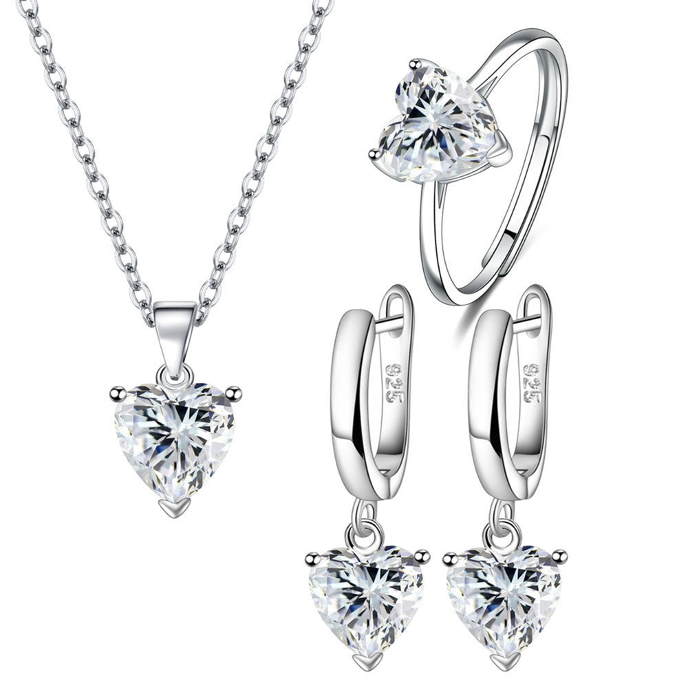 1 Set Necklace Jewelry Set Multi-colored Love Heart Pendant Dainty Gift Minimalist Drop Earrings Open Ring Kit Fashion Image 2