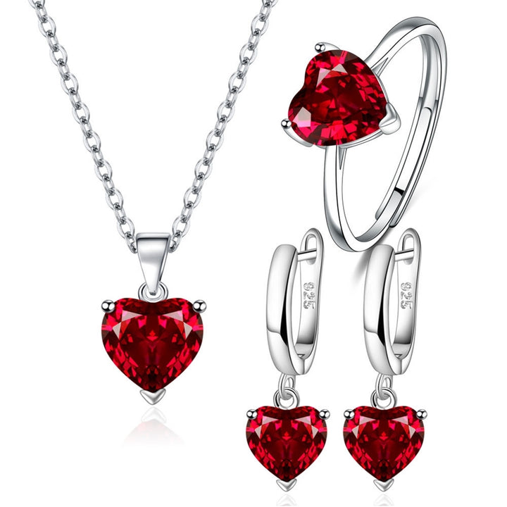 1 Set Necklace Jewelry Set Multi-colored Love Heart Pendant Dainty Gift Minimalist Drop Earrings Open Ring Kit Fashion Image 3