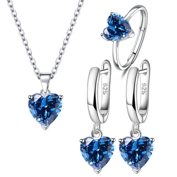 1 Set Necklace Jewelry Set Multi-colored Love Heart Pendant Dainty Gift Minimalist Drop Earrings Open Ring Kit Fashion Image 4