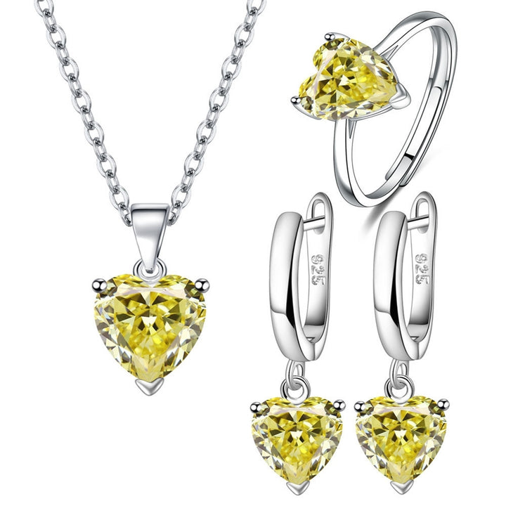 1 Set Necklace Jewelry Set Multi-colored Love Heart Pendant Dainty Gift Minimalist Drop Earrings Open Ring Kit Fashion Image 4