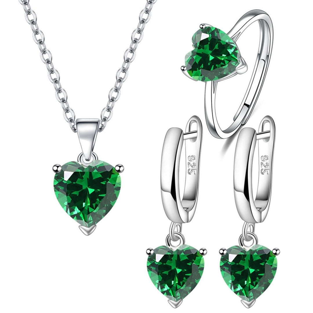 1 Set Necklace Jewelry Set Multi-colored Love Heart Pendant Dainty Gift Minimalist Drop Earrings Open Ring Kit Fashion Image 1