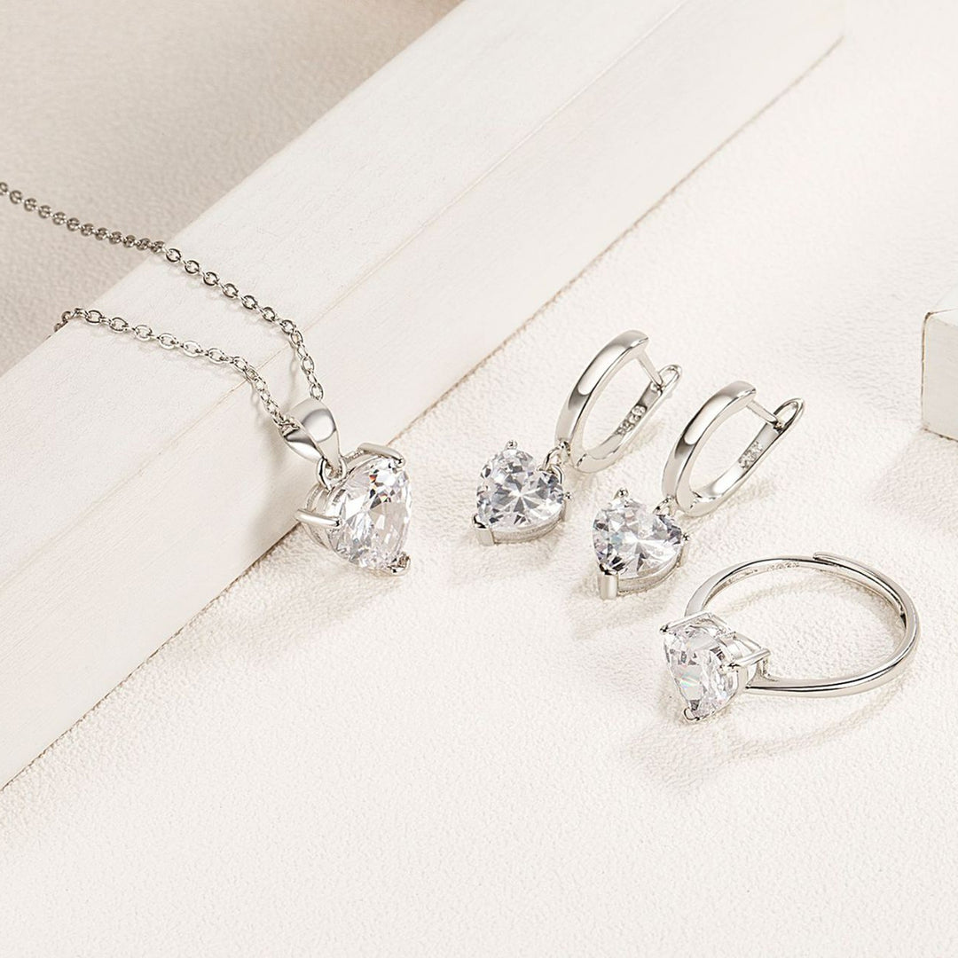 1 Set Necklace Jewelry Set Multi-colored Love Heart Pendant Dainty Gift Minimalist Drop Earrings Open Ring Kit Fashion Image 11