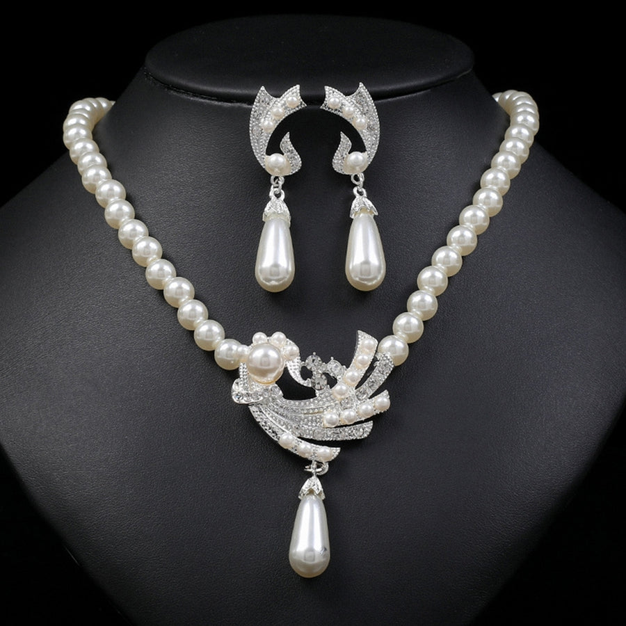 1 Set Women Earrings Pearl Necklace Jewelry Accessory Image 1