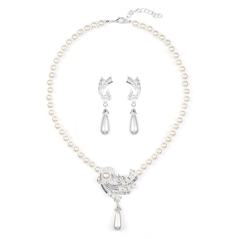 1 Set Women Earrings Pearl Necklace Jewelry Accessory Image 2