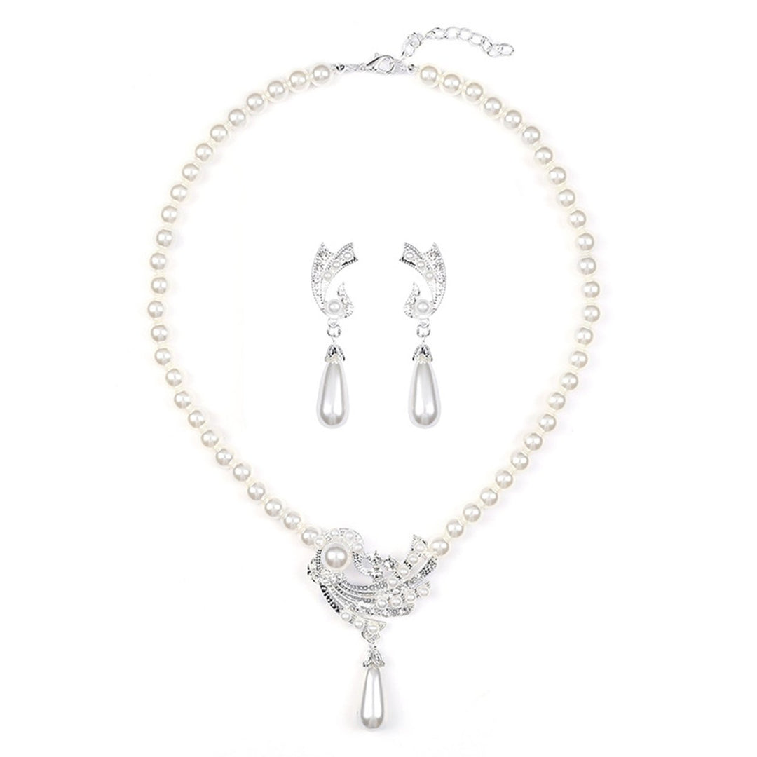 1 Set Women Earrings Pearl Necklace Jewelry Accessory Image 1
