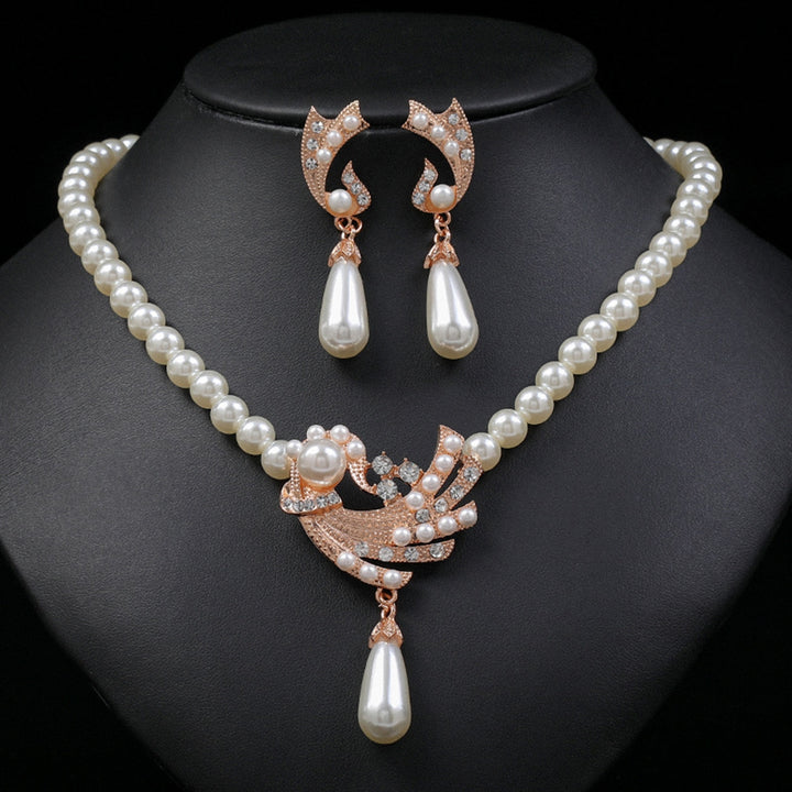 1 Set Women Earrings Pearl Necklace Jewelry Accessory Image 4
